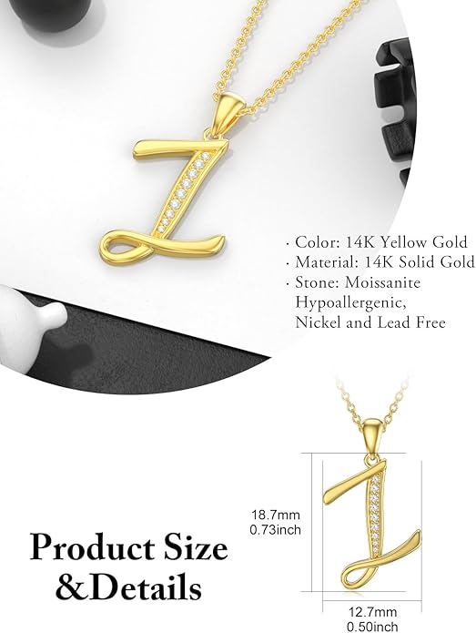 14k Gold Initial Necklace for Women, Solid Gold Moissanite Letter Pendant Necklaces Jewelry for Her Birthday Valentines Day Gifts for Mom Wife Christmas Gifts for Girlfriend Sister