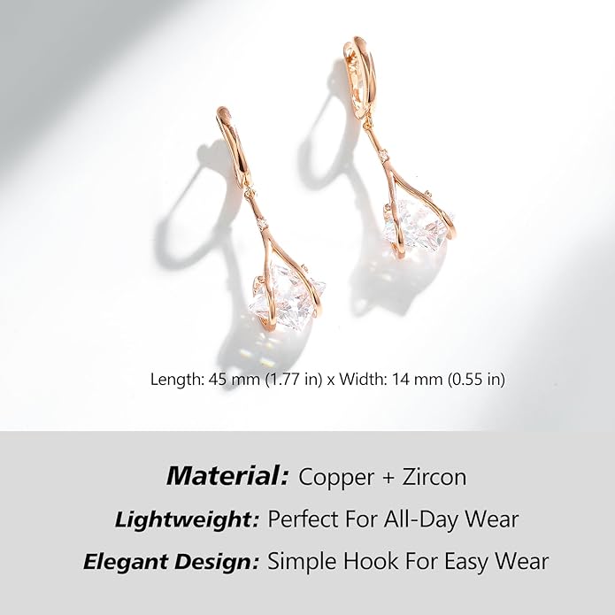 Dangle Earrings for Women Suited for Women Ladies' Trendy CZ Earring 14KGold/Silver Plated Dangling Earrings Jewelry Anti-allergy Hammered Lever-Back Drop Birthday Gift