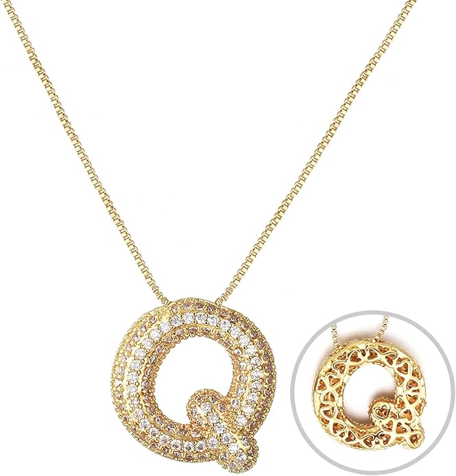 RWQIAN Letter Necklace for Women Bubble, Chunky Initial Alphabet A-Z Pendant Puffy Name Personalized Necklace Dainty Zircon CZ Fashion Jewelry Gifts for Girls Girlfriend