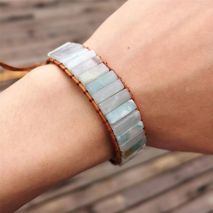YGLINE Boho Handmade Wrap Leather Tube Crystal Stone Bracelet for Women