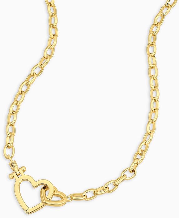 gorjana - Parker Heart Necklace 16 1/2 or 17 inches - 18K Gold Plated - Cable Chain, Interlocking Double Open Hearts - Gifting Necklace to Loved One - Stylish Gift Packaging - Unique Heart Hinge Closure