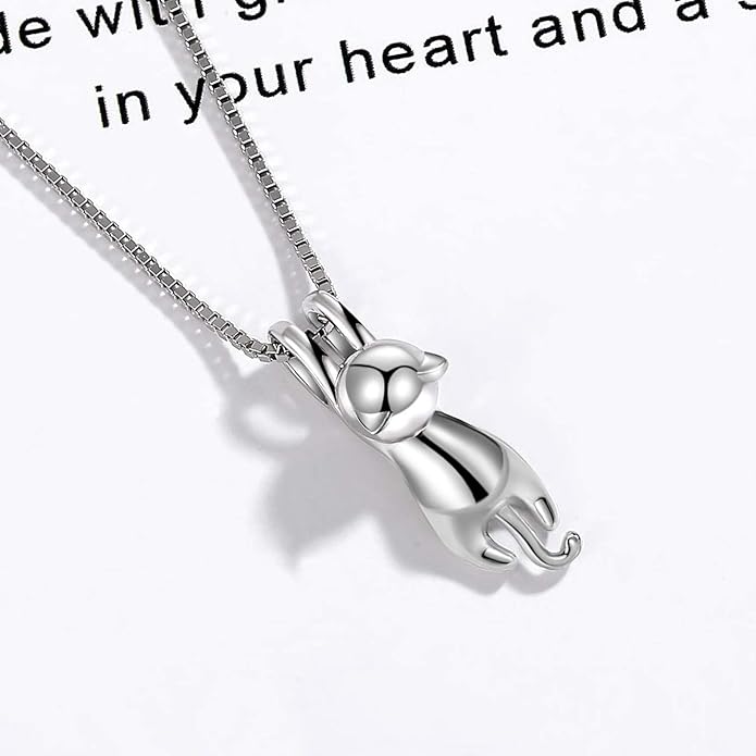 Step Forward Sterling Silver Cat Necklace for Women - Cat Jewelry Gifts for Cat Lovers, Hummingbird Necklace for Her, Mother's Day Birthday Graduation Christmas Gift