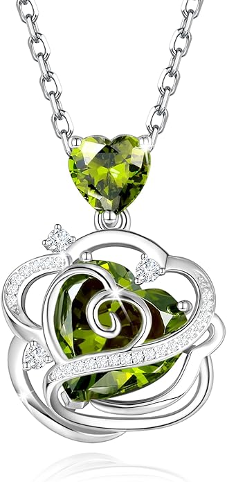 FANCIME Thornless Pulse Heart Birthstone Necklace for Women Sterling Silver Rose Pendant Fine Jewelry Gemstone Birthday Valentines Day Gifts for Wife Her
