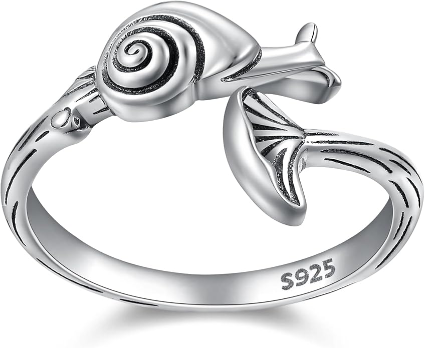 Mushroom Rings for Women Snail Sterling Silver Adjustable Open Ring Nature Inspired Adjustable Mushroom Jewelry Woodland Jewelry Gift for Women