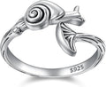 Mushroom Rings for Women Snail Sterling Silver Adjustable Open Ring Nature Inspired Adjustable Mushroom Jewelry Woodland Jewelry Gift for Women