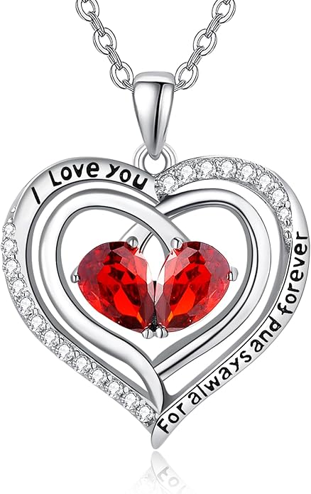 Valentine's Day Gifts for Wife 925 Sterling Silver Double Birthstone Pendant Necklaces I Love You for Always and Forever Necklace Anniversary Birthday Gifts for Wife Girlfriend Mom Her