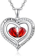 Valentine's Day Gifts for Wife 925 Sterling Silver Double Birthstone Pendant Necklaces I Love You for Always and Forever Necklace Anniversary Birthday Gifts for Wife Girlfriend Mom Her