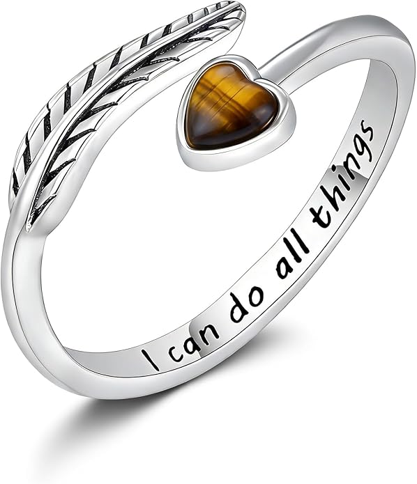Turquoise/Moss Agate/Moonstone/Black Onyx/Lapis Lazuli/Labradorite/Tiger Eye Feather Ring 925 Sterling Silver Adjustable Ring Western Thumb Rings Vintage Jewelry Gifts for Women