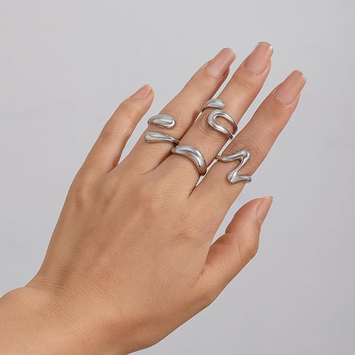 Sora Tuki Rings for Women Chunky Rings Set Adjustable Stackable Ring for Women Bold Thick Statement Ring Trendy Chunky Jewelry