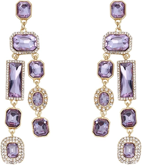 Vintage Rectangle Teardrop Chandelier Earrings, Art Deco Wedding Austrian Crystal Drop Dangle Earrings for Women Party Prom