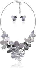 AMYJANE Vintage Statement Jewelry Set - Spring Leaf Flower Floral Plant Necklace Earring Set Crystal Rhinestone Fashion Costume Jewelry for Women Prom Party Unique Gift