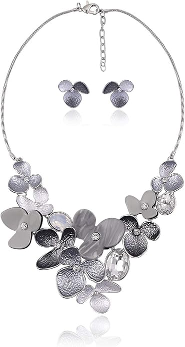 AMYJANE Vintage Statement Jewelry Set - Spring Leaf Flower Floral Plant Necklace Earring Set Crystal Rhinestone Fashion Costume Jewelry for Women Prom Party Unique Gift