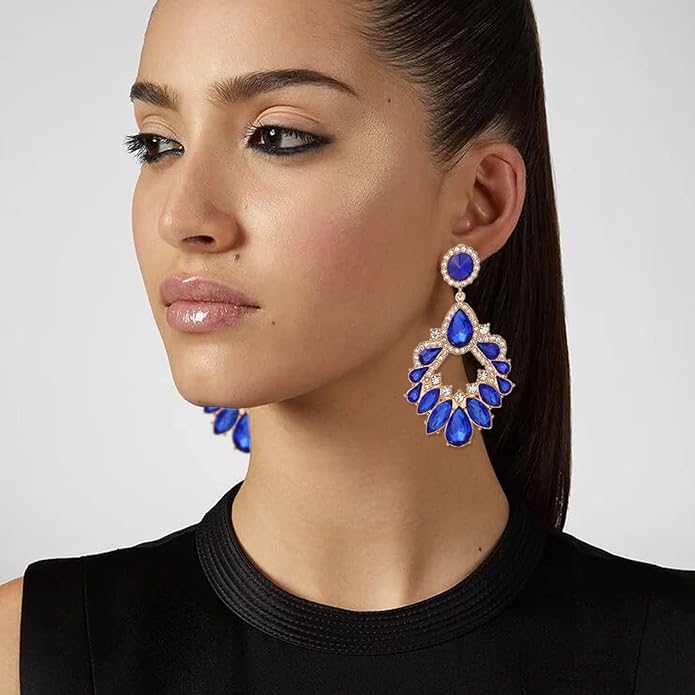 Fashion Rhinestone Statement Drop Dangle Earrings Large Colorful Crystal Chandelier Earrings for Women Bridal Wedding Party Prom