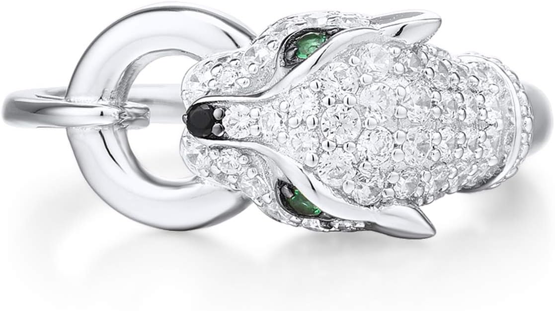 Santuzza Panther Ring 925 Sterling Silver Leopard Rings Cubic Zirconia Green Spinel Jaguar Jewelry
