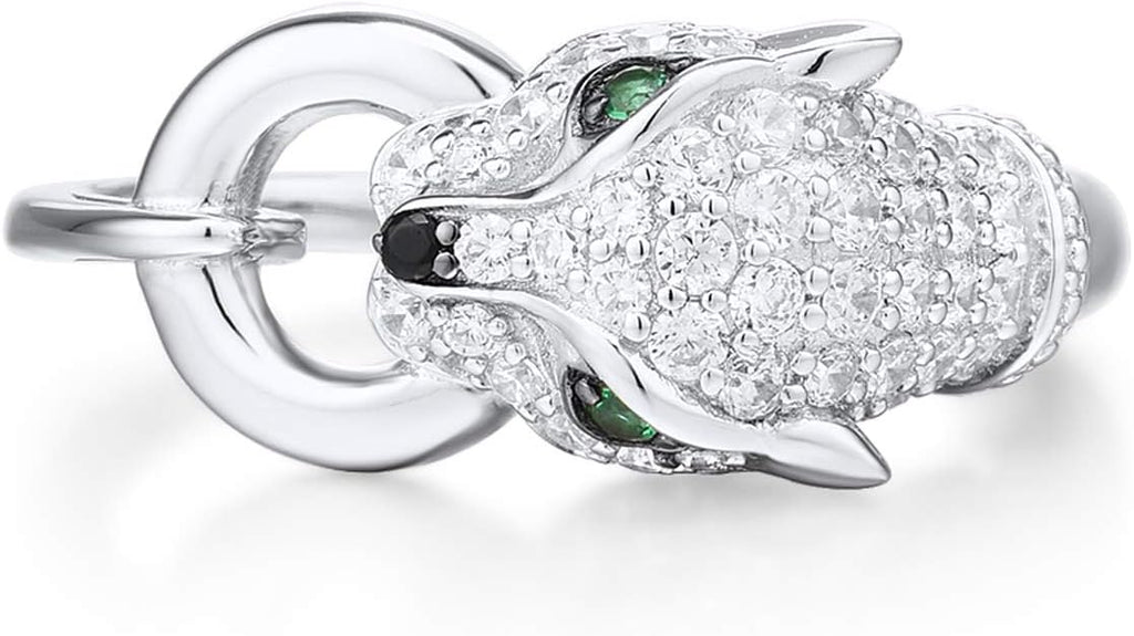 Santuzza Panther Ring 925 Sterling Silver Leopard Rings Cubic Zirconia Green Spinel Jaguar Jewelry