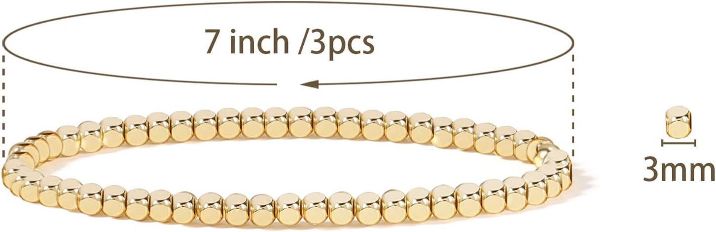 Elegance 11 designs 14K Gold Plated Bead Ball Bracelet Stretchable Elastic Gold Beaded Bracelets for Women