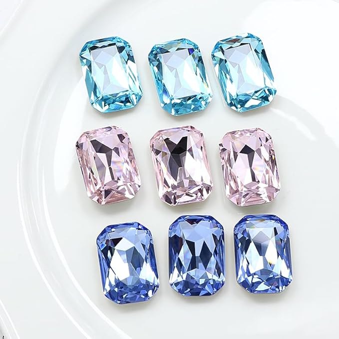 8Pcs Octagon Crystal Pointback Rhinestones,27 * 18.5mm Large Glass Rhinestones Gem Stones for Crafts Dress Shoes Jewelry Making，Light Blue