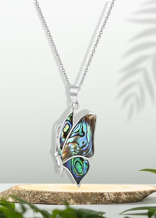 AeraVida Flying Monarch Butterfly Abalone Shell .925 Sterling Silver Necklace | Bohemian Beach Jewelry for Women | Nature-Inspired Fashion Accessory