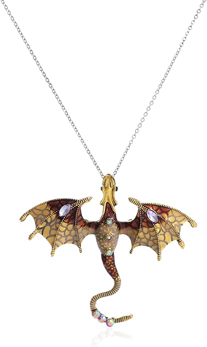 Rrdaily Gothic Dragon Necklace Crystal Enamel Dragon Pendant Necklace Vintage Dragon Animal Necklace Cartoon Flying Dragon Necklace Festival Birthday Jewelry for Men and Women