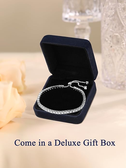 2mm/3mm Moissanite Adjustable Tennis Bracelet for Women, Authentic Solid 925 Sterling Silver, 5.5-7.5inch (14-19cm) with 2cm Extender Chain, Birthday Valentines Wedding Anniversary Ideal Gift for Her
