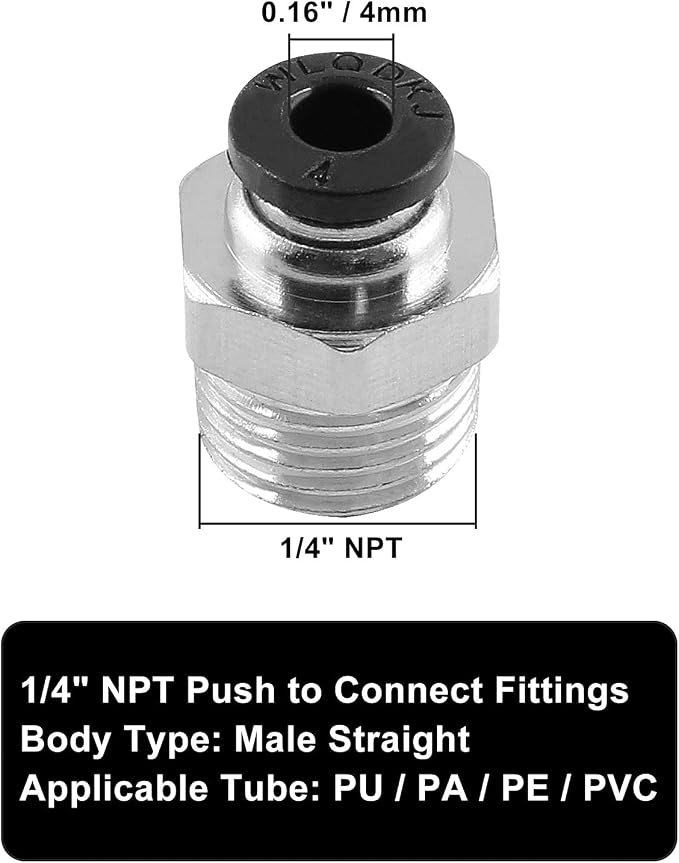 10Pcs 4mm Push Connect 1/4 NPT Male Straight Pneumatic Fitting | Pure Copper - Image 4