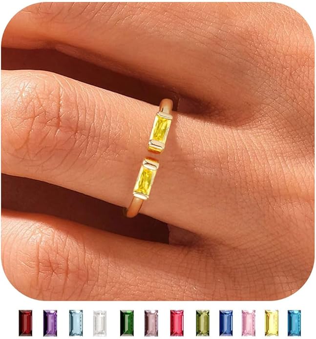 WFYOU Gold Birthstone Rings for Women - Non Tarnish Dainty 14K Gold Plated Stackable CZ Rings for Her & Couples - Personalized Jewelry Gift for Birthday