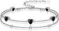 Birthstone Anklet/Bracelets for Women 925 Sterling Silver Charm Link Double Strand Heart Birthstone Jewelry Gift for Wife Women Mother's Day Gift