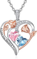 Valentine's Day Gifts for Wife 925 Sterling Silver Double Birthstone Pendant Necklaces I Love You for Always and Forever Necklace Anniversary Birthday Gifts for Wife Girlfriend Mom Her