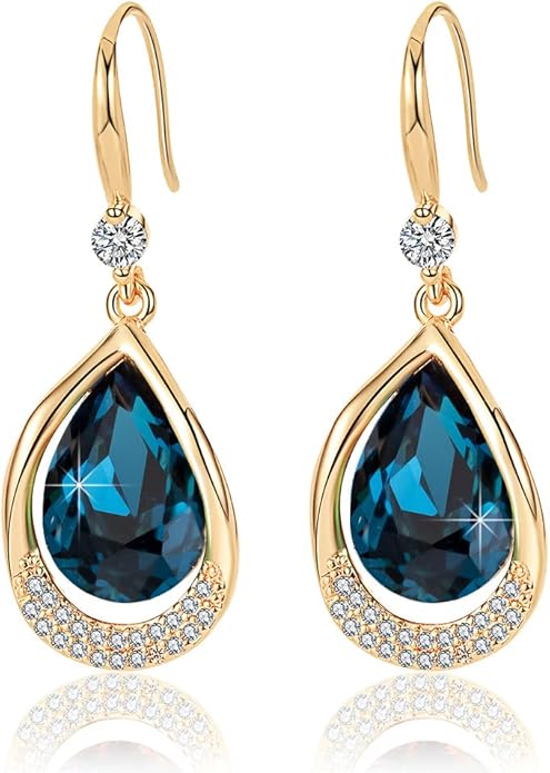 Austrian Crystal Halo Teardrop Hollow Drop Dangle Earrings for Women 14K Rose Gold Plated Hypoallergenic Jewelry Gifts