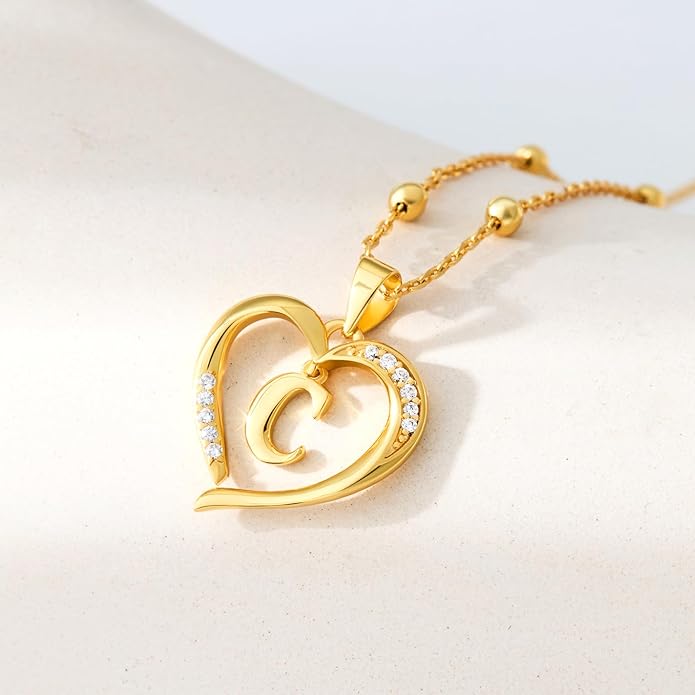 Cicy Bell Womens Heart Initial Necklace for Women 18k Gold Plated Shell Personalized Letter Pendant Necklace 17.7'' with 2'' Extender