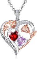 Valentine's Day Gifts for Wife 925 Sterling Silver Double Birthstone Pendant Necklaces I Love You for Always and Forever Necklace Anniversary Birthday Gifts for Wife Girlfriend Mom Her