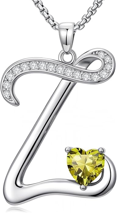 Valentines Day Gifts for Women Alphabet A to Z Initial Birthstone Pendant Necklaces for Women - 18k White Gold Plated Personalized Name Jewelry Valentine Mothers Day Birthday Gifts for Women Her Girlfriend