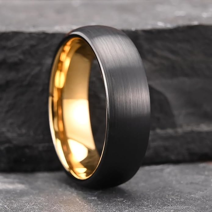 Tungsten Carbide Rings for Men Women 7MM Black Golden/Silvery Blue Men's Engagement Wedding Bands Matte Brushed and High Polish