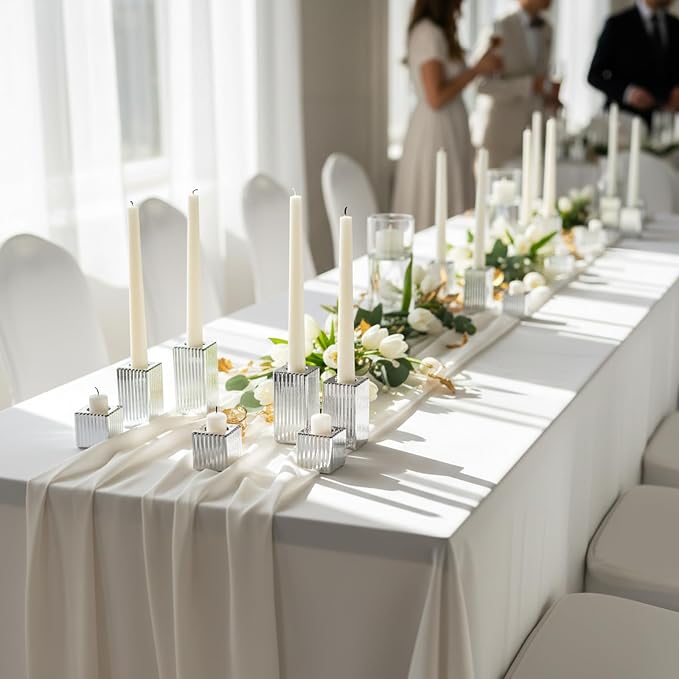 LETINE 12pcs Silver Vertical Stripe Glass Candlestick Holders - Image 3