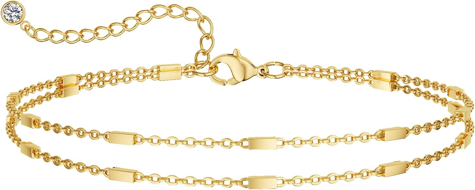 DEARMAY Dainty 14K Gold Plated Ankle Bracelets for Women, Waterproof 14K Gold Plated Link Chain Anklets Non Tarnish Set Pack Summer Beach Jewelry Gift