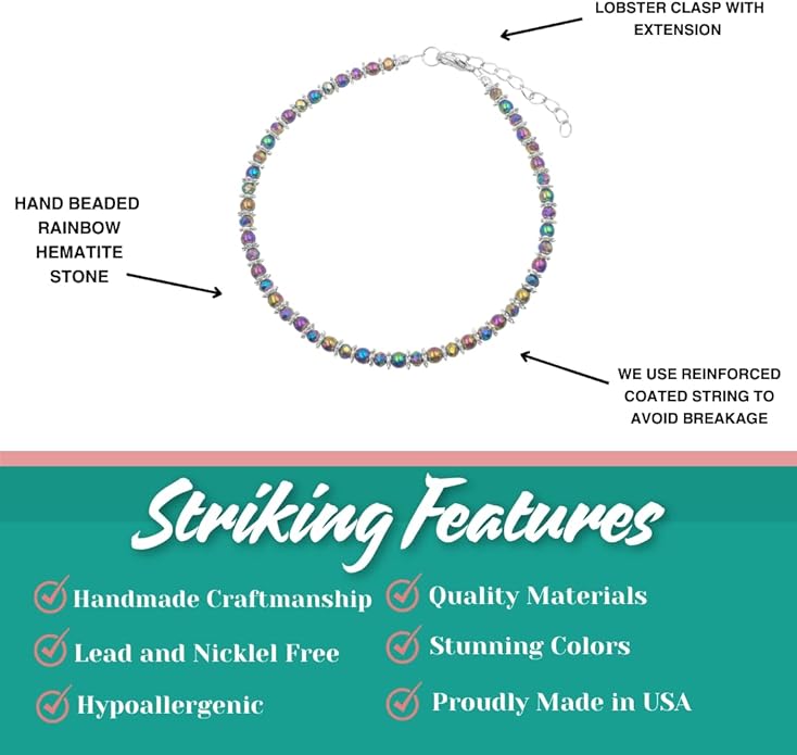 BESHEEK Rainbow Anklet Bracelet Hue Twisted Hematite and Round Artisan Beaded Anklet with Extension Handmade Hypoallergenic Beach Gala Wedding Style Jewelry