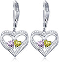 Valentines Day Gifts for Women, Heart Leverback Earrings Double Birthstone Dangle Earrings for Women, Love Jewelry for Her, Anniversary Birthday Gift for Mom Wife Girlfriend
