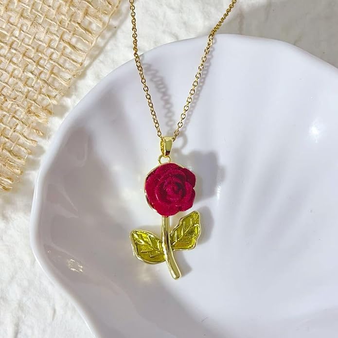 ONLYJUMP Rose Alloy Necklace for Women Heart Pendant Copper Zircon Light Luxury Fashion Jewelry Dainty Romantic Statement Necklace for Daily Wear Ideal Valentine's Day Anniversary Birthday Gift