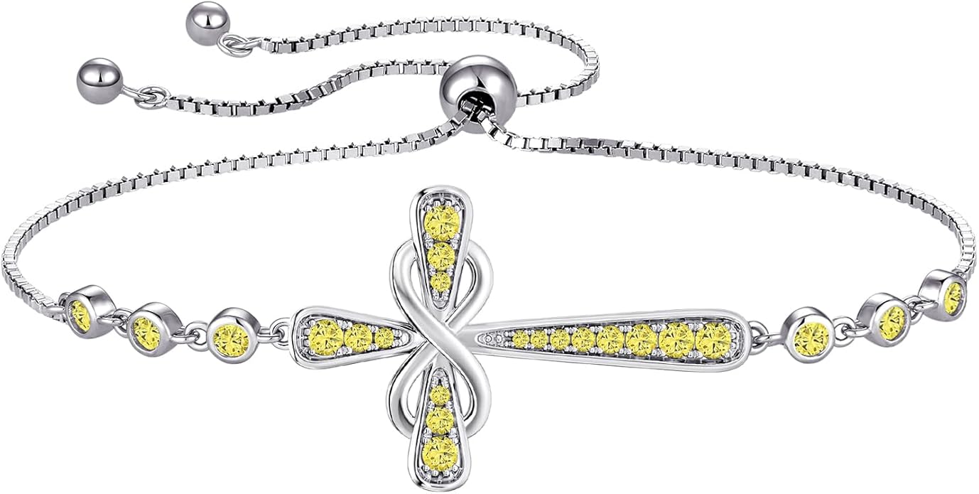 YL Cross Bracelet 925 Sterling Silver Infinity Sideways Link Bracelet Birthstone Jewelry for Women