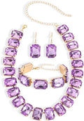 KOSMOS-LI Rectangle Faux Crystal Jewelry Sets Includ Necklace Bracelet Earrings For Women Stocking Stuffers