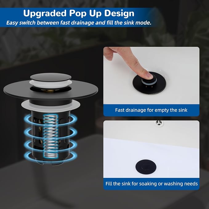 Hibbent 2 PCS Upgraded 3 in 1 Bathroom Sink Drain Strainer, Pop Up Stopper - Image 5