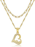 Heart Necklaces for Women 14K Gold Plated Layered Necklace Set with Cubic Zirconia Heart Pendant, Dainty Stackable Choker Chain, Gift for Her