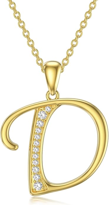 14k Gold Initial Necklace for Women, Solid Gold Moissanite Letter Pendant Necklaces Jewelry for Her Birthday Valentines Day Gifts for Mom Wife Christmas Gifts for Girlfriend Sister