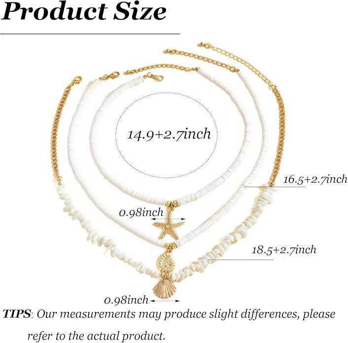 Gold Sea Shell Necklace Layered Charm Necklace for Women Boho Summer Seashell Beach Starfish Necklaces 14k Pearl Chain Surfer Jewelry Beach Vacation Essentials