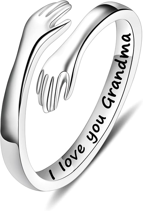 Yesteel S925 Sterling Silver Hug Ring for Women Teen Girls, Adjustable Ring Jewelry Mothers Day Birthday Gifts for Daughters Mom Sister Wife Friends Grandma