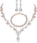 Hadskiss Jewelry Set for Women, Necklace Dangle Earrings Bracelet Set with White AAA Cubic Zirconia, Allergy Free Wedding Party Jewelry for Bridal Bridesmaid