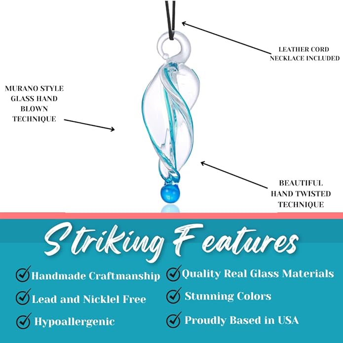 BESHEEK Murano Inspired Twist and Twirl Glass Pendant Necklace for Women Handcrafted Artisan Hypoallergenic Italian Style Jewelry