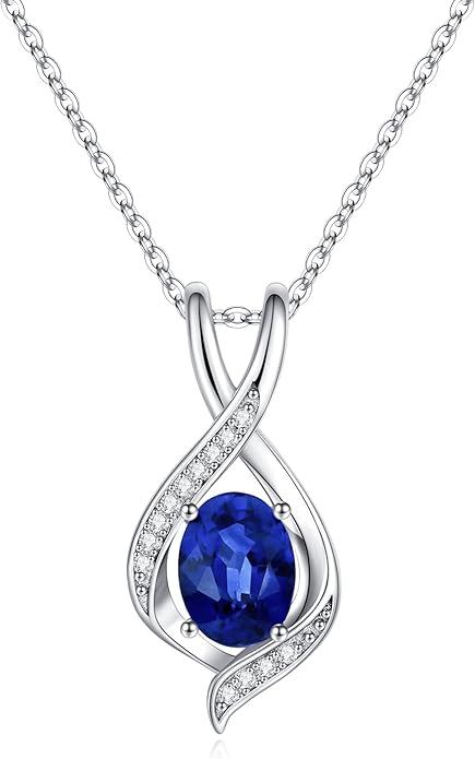 SMILEST Valentines Day Gifts for Her - 925 Sterling Silver Oval Sparkle Birthstone Necklace, Infinity Pendant Necklace Anniversary Birthday Gifts for Women Wife Girlfriend Mom Birthstone Necklace