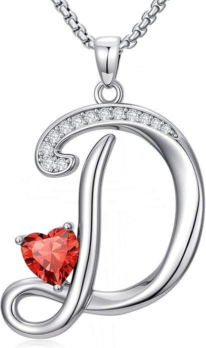 Valentines Day Gifts for Women Alphabet A to Z Initial Birthstone Pendant Necklaces for Women - 18k White Gold Plated Personalized Name Jewelry Valentine Mothers Day Birthday Gifts for Women Her Girlfriend