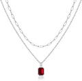 Layered Birthstone Necklace for Women Girls, 14K Gold-Plated Paperclip Chain Choker Necklace with Rectangle Birthstone Pendant Birthday Gifts for Women Girls Dainty Small